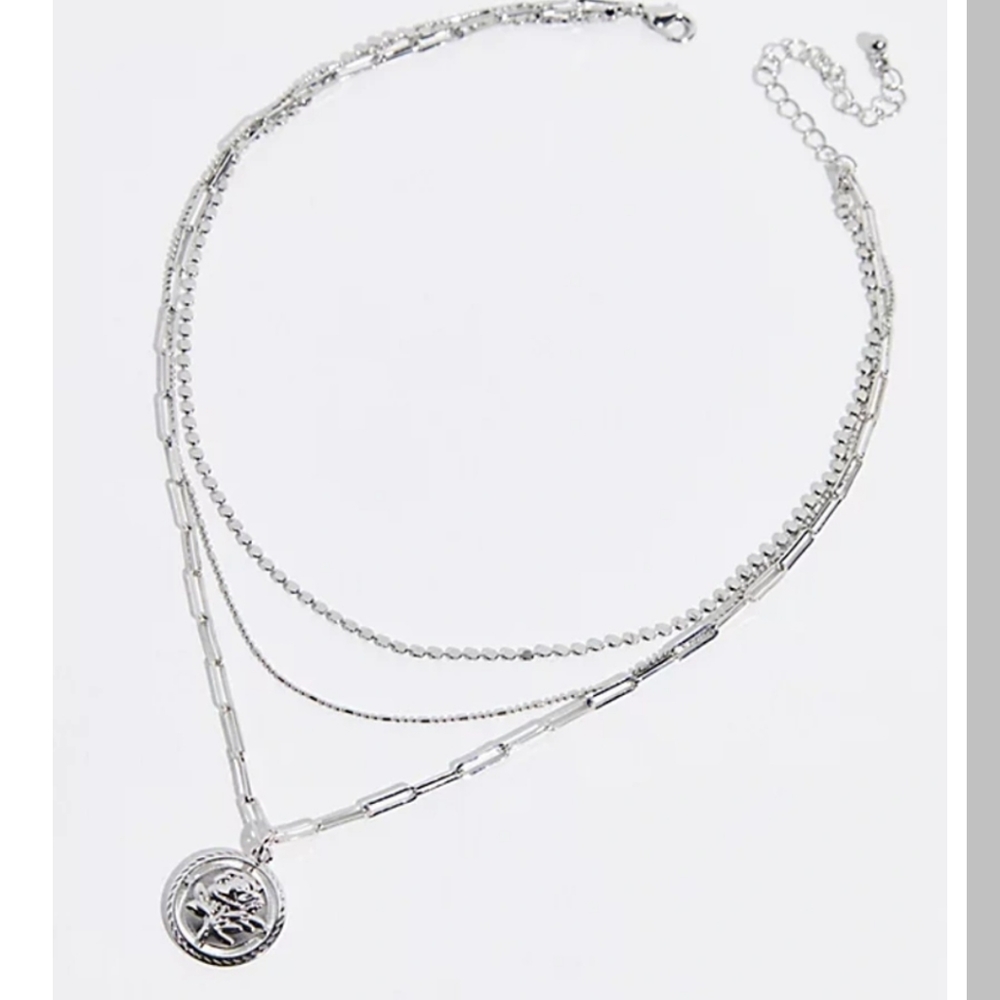 NWT Free People Juniper Recycled Layered Necklace in Silver